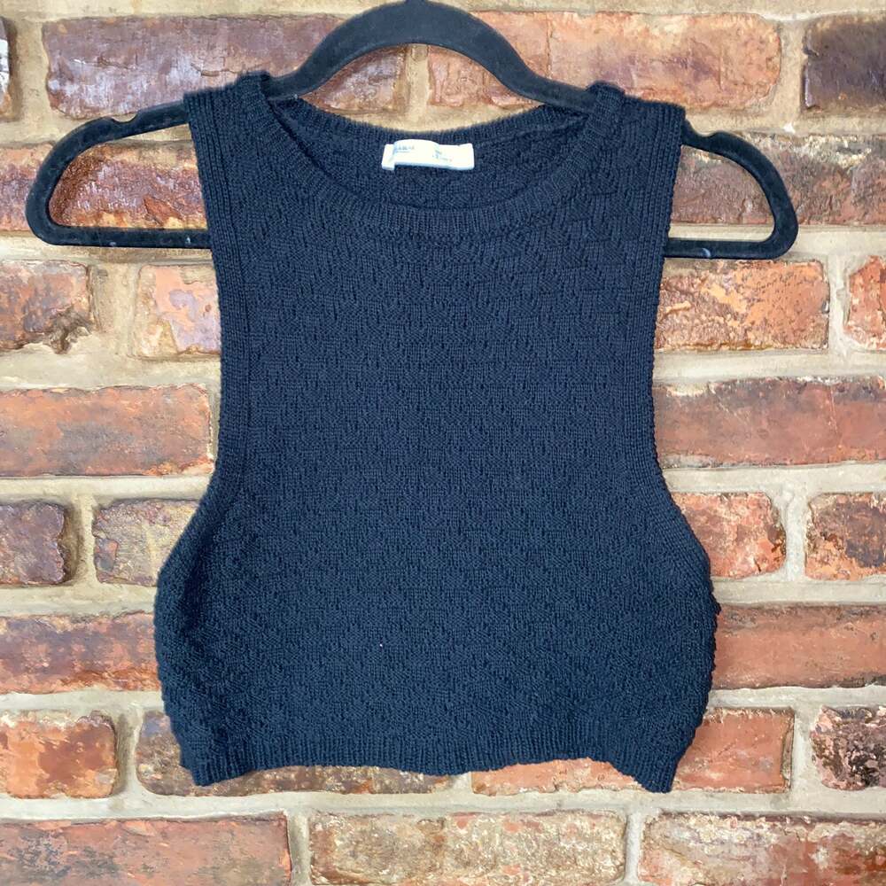 Pull & Bear Black Sleeveless Knit Crop Cropped Sweater Tank Top Women's Small